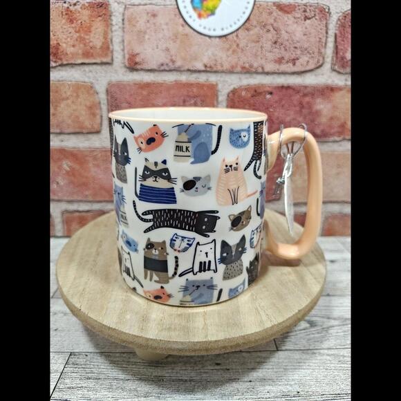 Other - 10 Strawberry Street Bella Floral Ceramic Coffee Mug 14oz Peachy Cat Theme NWT